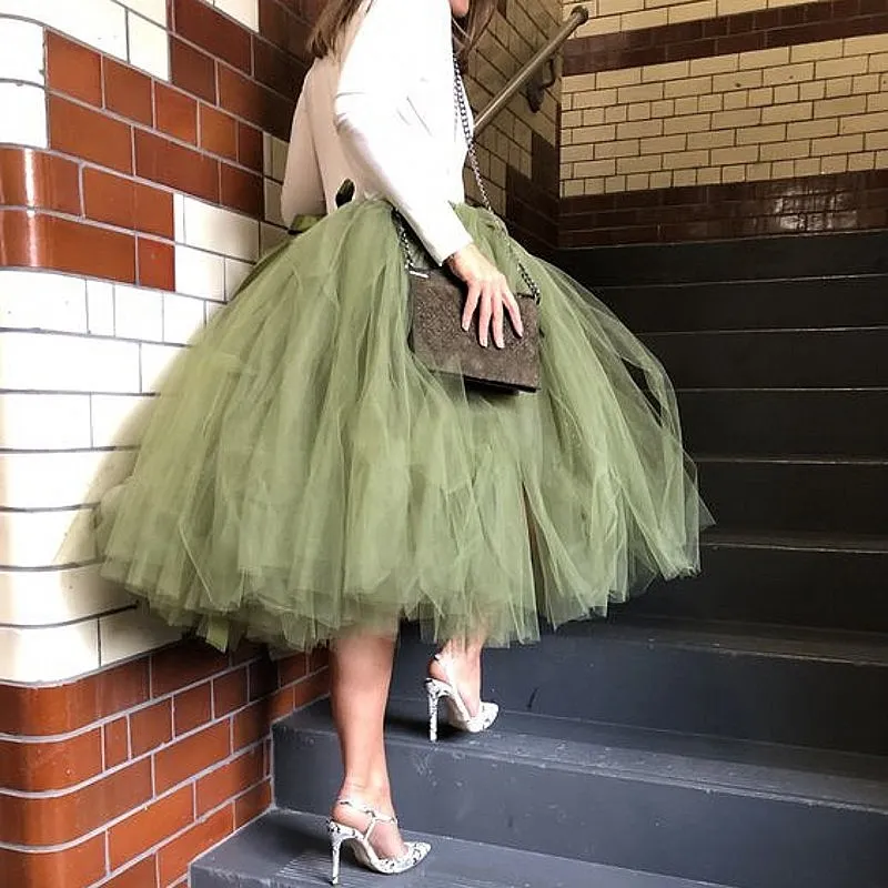 Skirt Gonna Verde Tulle Arygreen Tulle Midi Skirt Women's Tiered