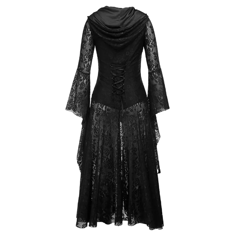 Vintage Gothic Hooded Black Gothic lace dress for Women - Perfect for Halloween, Cosplay, and Victorian Medieval Steampunk - Sexy and Long Vintage Gothic Hooded Black Gothic lace dress for Women - Perfect for Halloween, Cosplay, and Victorian Medieval Steampunk - Sexy and Long