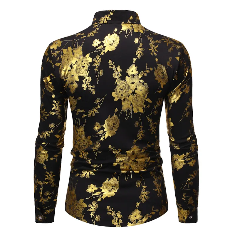 black and rose gold mens dress shirt Hisdern Men's Black Gold Splicing Dress Shirt For Office Wear S main image 0