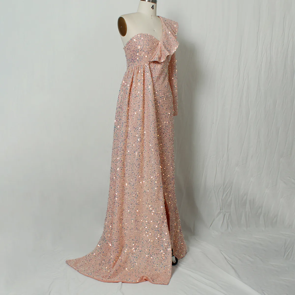 Fall 2021 Date Night Outfit Blush Sequins Maxi Mono Long Sleeves Fashion  Sexi Evening Dresses for Women Autumn Party