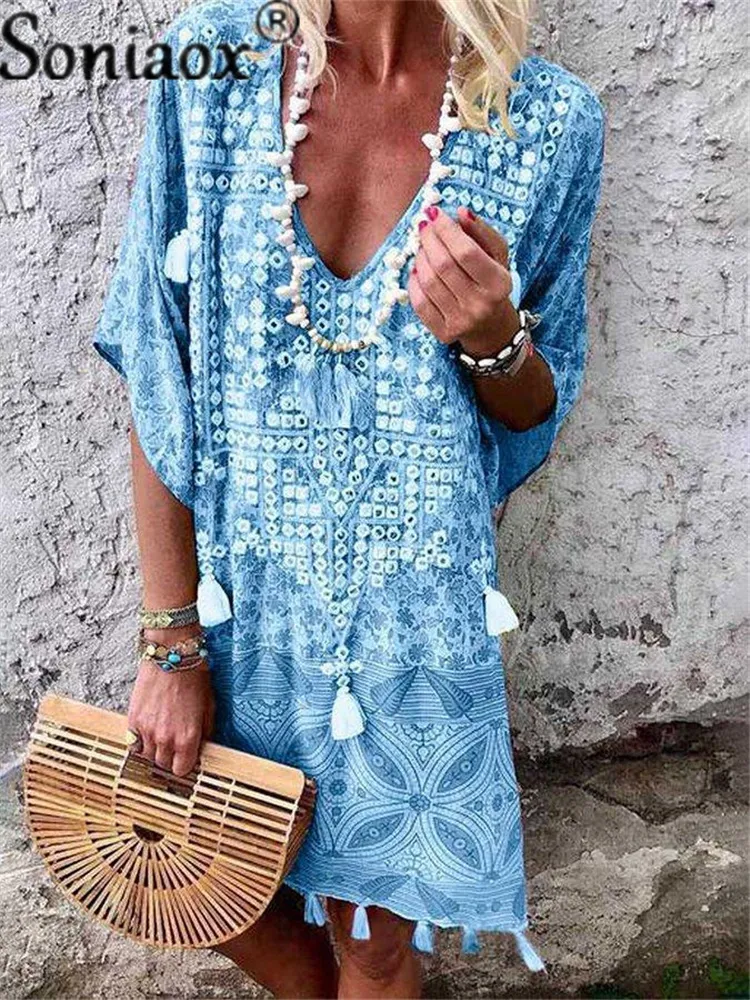Product Title: Boho Style Vintage Fringed Smocked Midi Dress with Tassel Detail for Women - 2021 V-Neck Printed Suit Smocked Midi dressProduct Product Title: Boho Style Vintage Fringed Smocked Midi Dress with Tassel Detail for Women - 2021 V-Neck Printed Suit Smocked Midi dressProduct