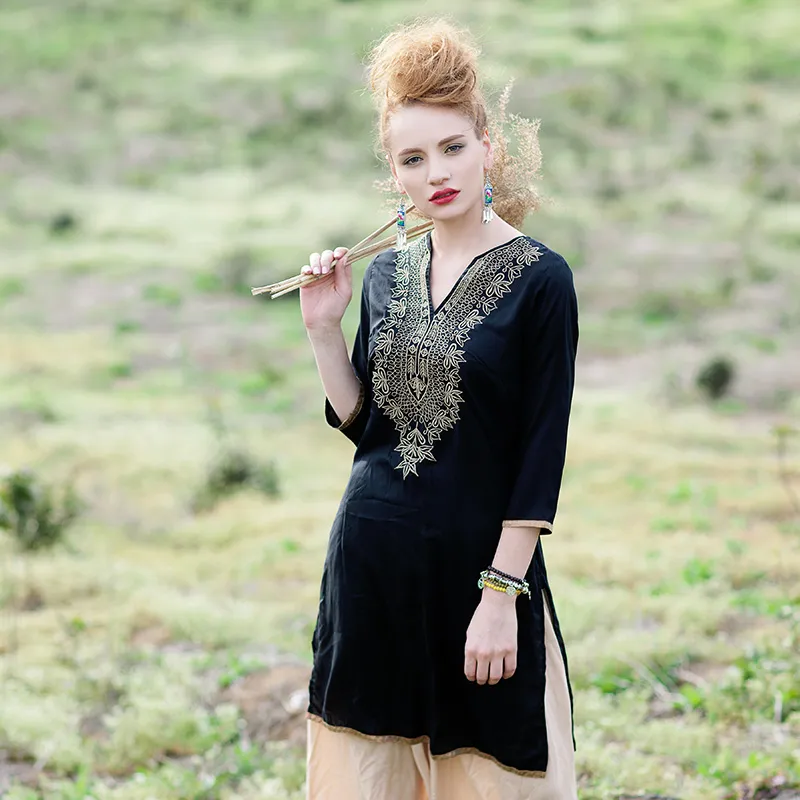 Ethnic Embroidered Dress for Women - Vestido O India Clothing with Pakistani Kurta Kurti Meesho Cotton Dresses