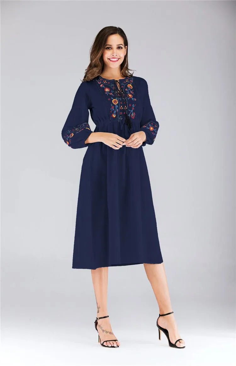 Vyshyvanka Ukrainian Embroidered Lace-Up smocked midi dress - Boho Ethnic Summer Hippie smocked midi dress for Women Vyshyvanka Ukrainian Embroidered Lace-Up smocked midi dress - Boho Ethnic Summer Hippie smocked midi dress for Women