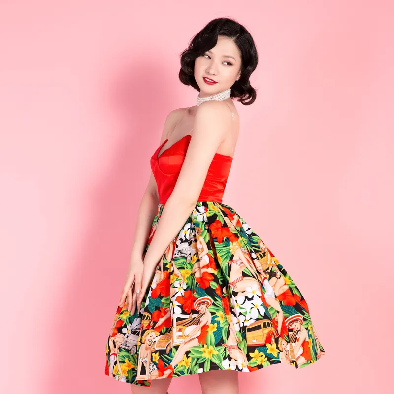 Vintage Strapless Black Printed Polyester Knee-Length Dress with Empire Waist and Spaghetti Straps from Dhgate Basic & Casual Dresses