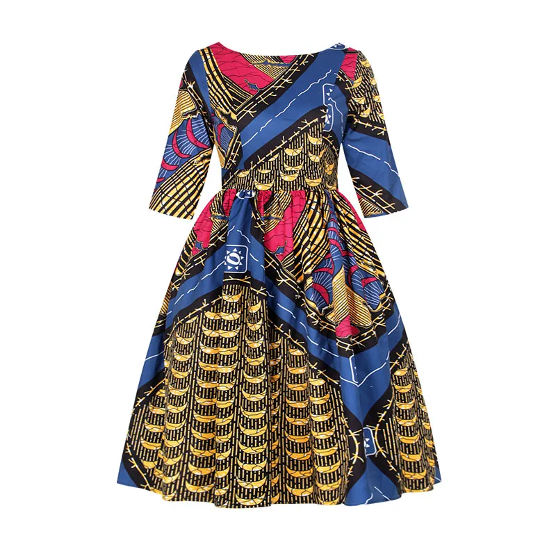 buy gold dress NILA African print royal blue cut out dress – House of Afrika main image 0