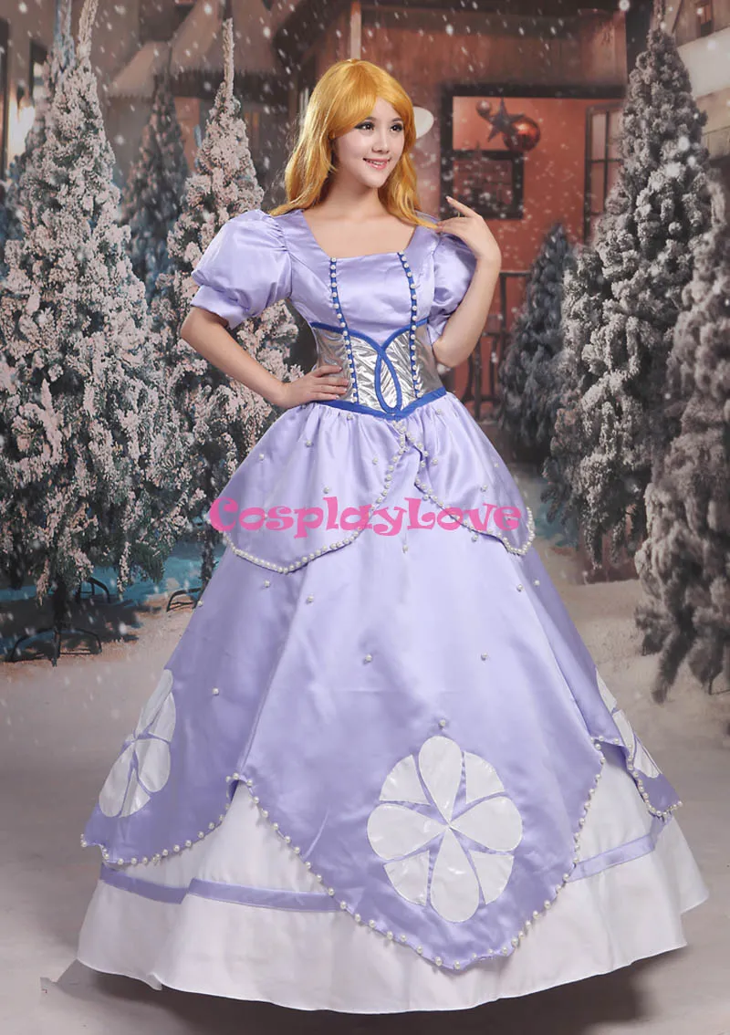 Custom-Made First Sofia: Princess Light Purple White Anarkali Dress for Halloween and Christmas