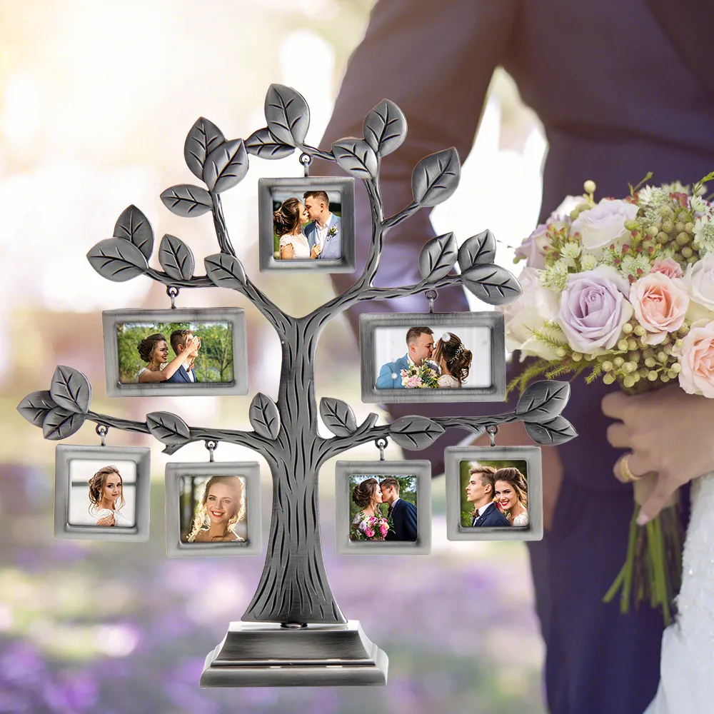Family Tree Photo Frame with 7 Gold Metal Hanging Photo Frames