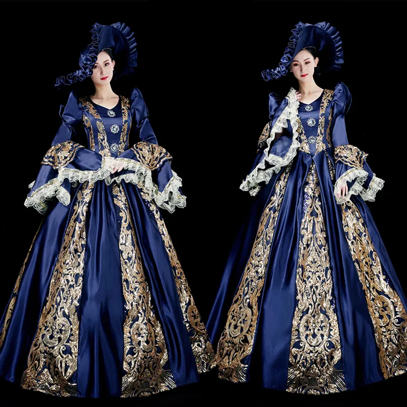 Women Vintage Renaissance Ball Gown Dress, Satin Lace, Floor Length ...