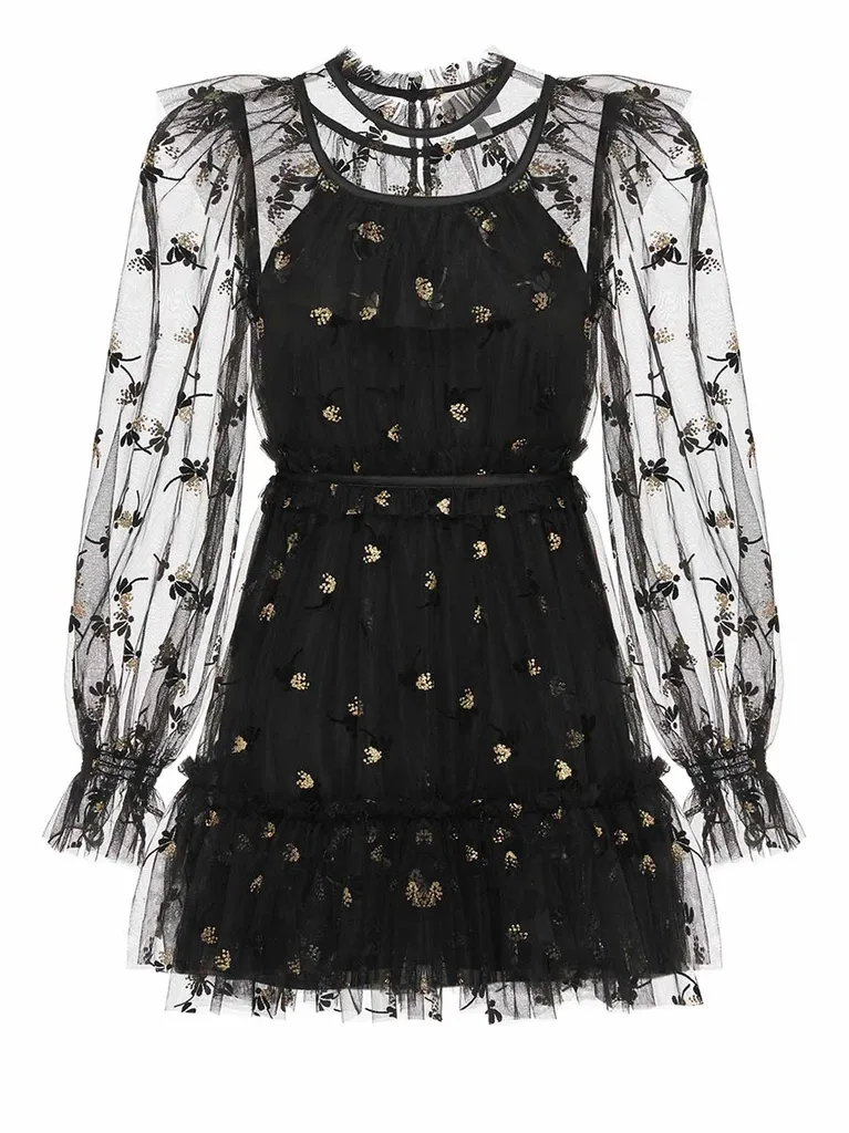 Alice McCall Sleeve Flocking princess dress for women with Sweet Wood Ear Stitching - 2020 New Arrival