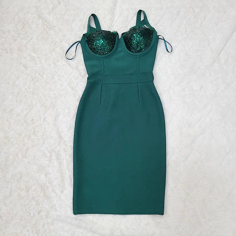 dark green bandage dress Red Bandage Cut Out Ruffle Midi Bodycon Dress main image 1