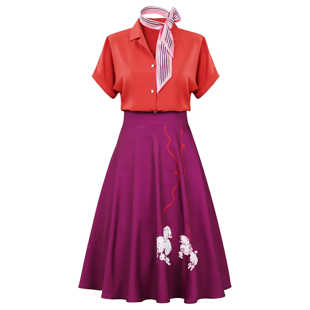 1950s Poodle Rockabilly Swing Lancha Dress for Women - Grease Fancy Lancha Dress with Halloween Carnival Suit