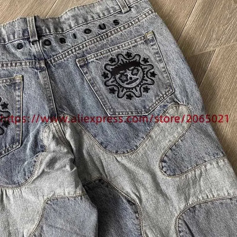 Premium Patwork Glo Gang Multi Denim Flare Grunge Pants For Men  