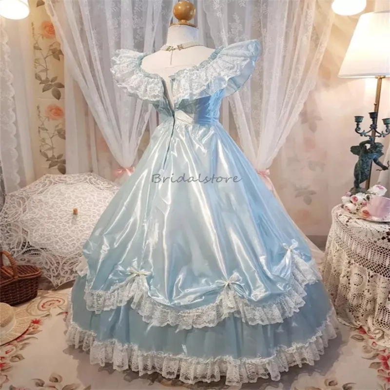 Victorian Blue Lace Victorian style prom dress - Medieval Renaissance Style, A-Line, War & South Party Gown for Elegant Special Occasions - 1890s