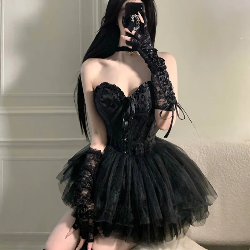 princess polly baby blue dress Gothic Black Faux Leather Steel Boned Mini Corset Dress Halloween Costume main image 1