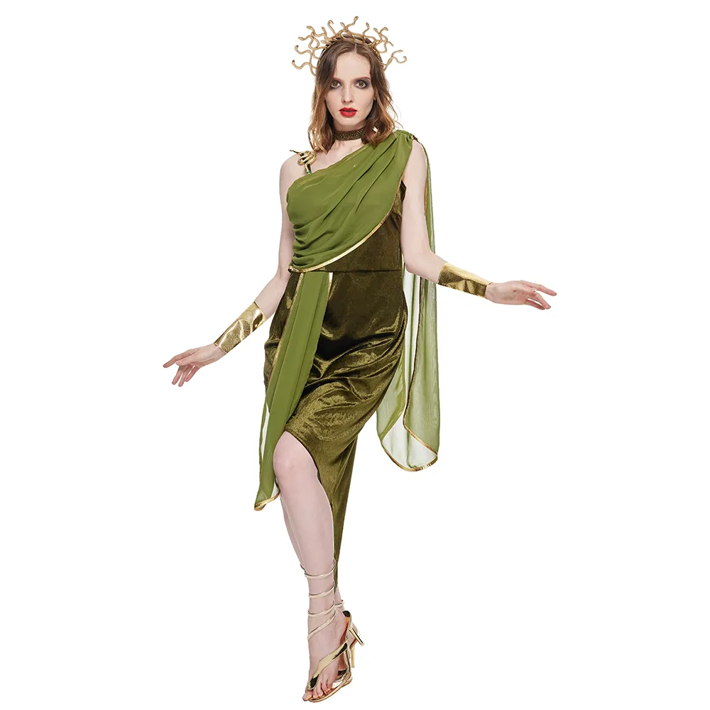 Eraspooky Greek Myth Medusa Queen of the Gorgons Costume For Women Halloween Costume Sexy Green Dress Carnival Purim Fancy Dress Eraspooky Greek Myth Medusa Queen of the Gorgons Costume For Women Halloween Costume Sexy Green Dress Carnival Purim Fancy Dress