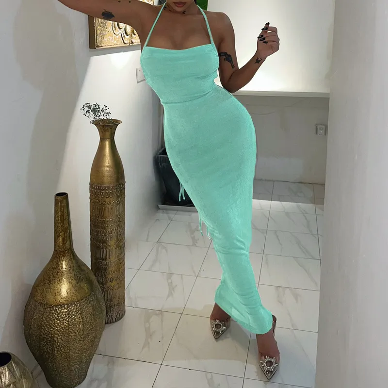2025 Fashion Women's Purple Bodycon Maxi Backless Maxi Dress - Sexy Halter Backless Long Sunbackless Maxi Dress for Club Parties and Baddie Outfits