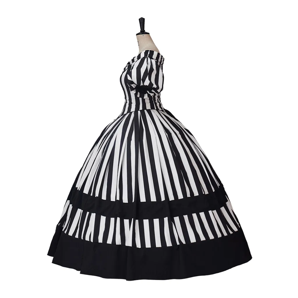 Historical Vintage High Waistline Rococo Ball Gown Costume Dress for Women in Black and White Stripes from Dhgate Others Apparel - price 136.32 Historical Vintage High Waistline Rococo Ball Gown Costume Dress for Women in Black and White Stripes from Dhgate Others Apparel - price 136.32