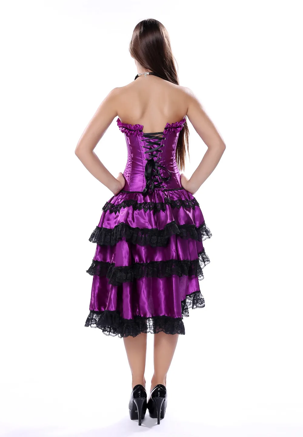 purple burlesque dress Custom Size Purple and black Burlesque Vampire corset dress with sparkle cape and black roses S-XL Glamtastik