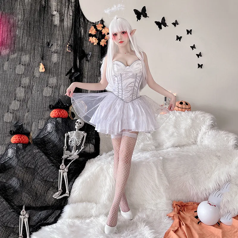 angels and demons theme party dress Angel Little Demon Halloween ballet dress Cosplay Makeup Ball Ghost Bride Sexy Elf Performance ballet dress with Wings ballet dress Headdress Party