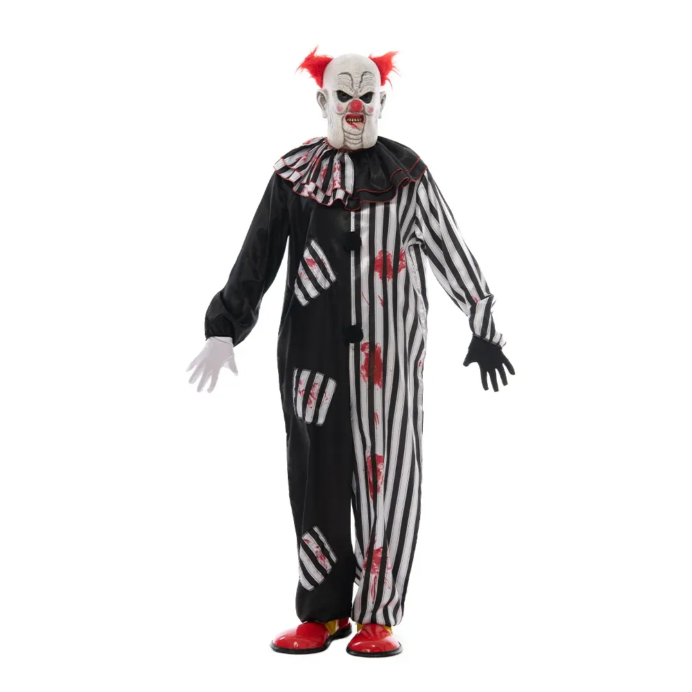Men's Creepy Clown Costume Halloween Bloody Circus Clown Jumpsuit