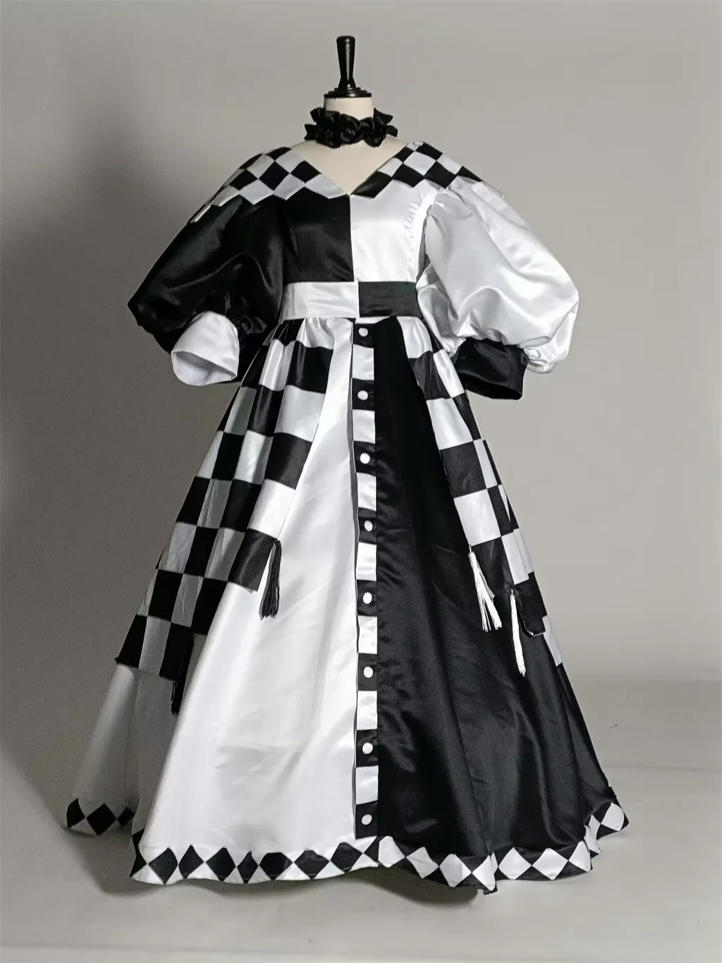 checkered prom dress Black & White Plaid Sequin Embellished Tweed Royal Neckline Maxi Dress RAISA VANESSA INT