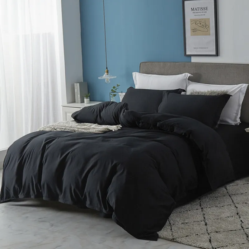 Soft Cozy Grey/Black Duvet Cover Set Brushed Fabric Comforter
