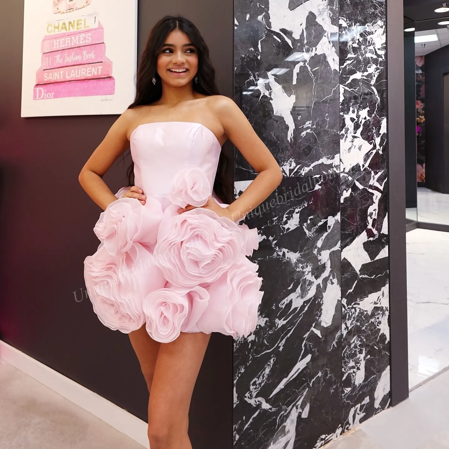 Rosette 3D Floral Short Pink Party Dress For Homecoming, Graduation, And  Wedding Reception Semi Formal Black Tie Gala With Cake Cutting And Photo  Slots In Little White From Uniquebridalboutique, $92.73 | DHgate.Com