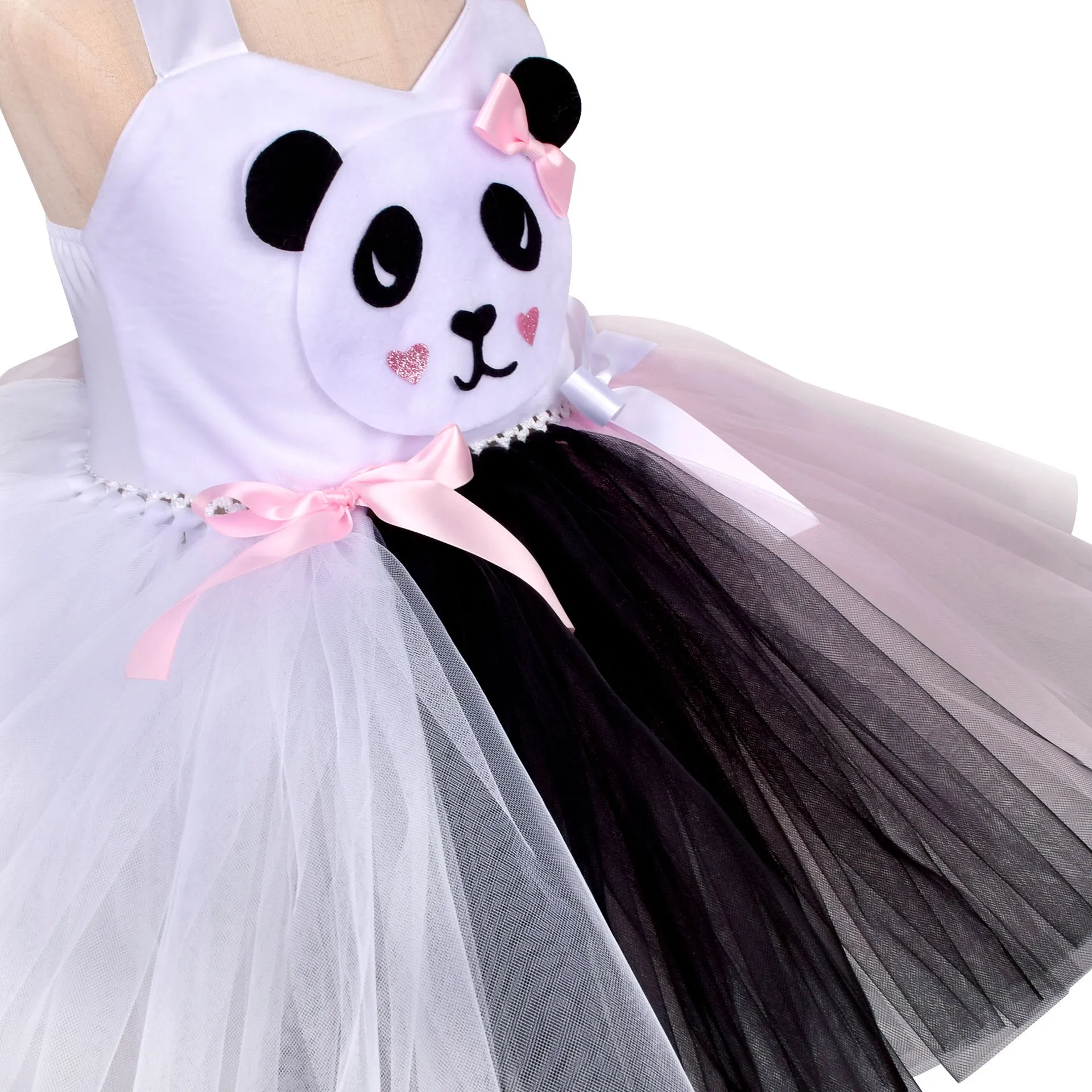 Cute Panda Cosplay Costume for Girls - Zoo Theme Animal Party Dress with White Mesh Tutu - Perfect for Kids' Birthday and Special Occasion Events