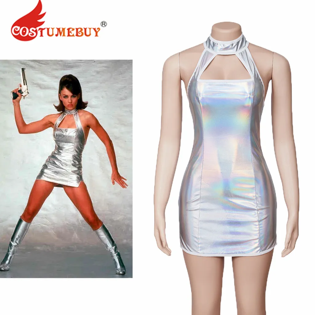 Sexy Dress Costume Silver Halter Mini Dress, Strappy Cosplay