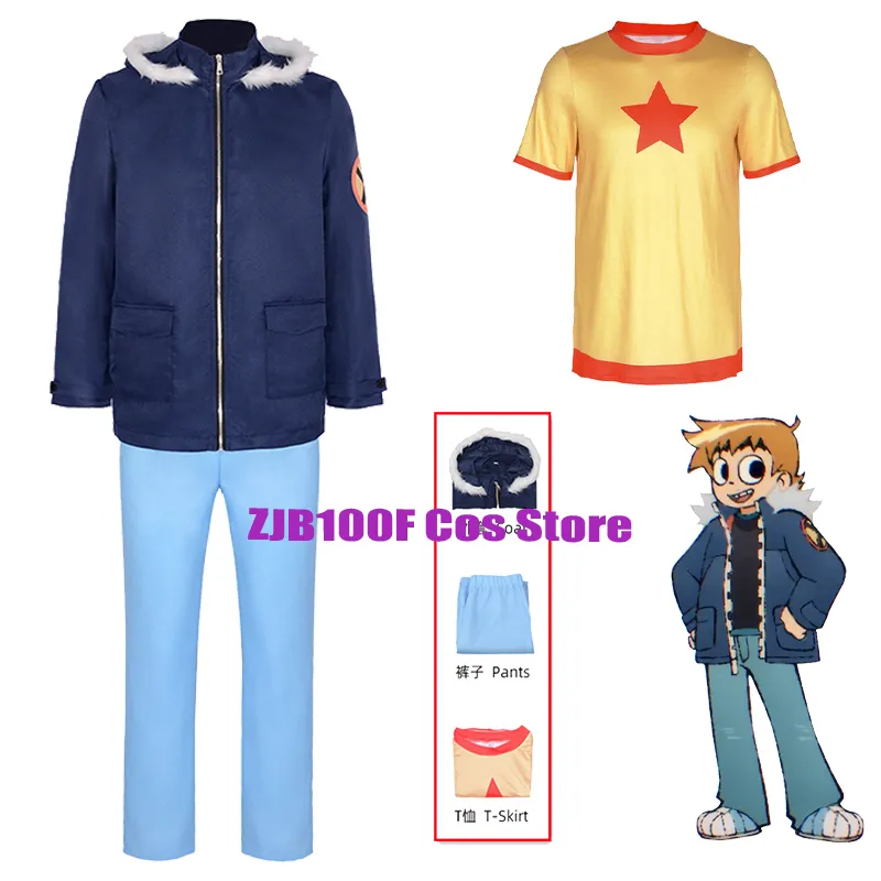 Scott Pilgrim Cosplay Costume Anime Uniform Top Coat Pants Set For
