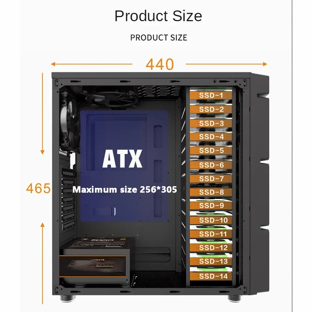 Tower 14 Hard Disk Bit Chia Multi-Disk Storage Server Desktop Computer Main Box for ATX Power Supply 80 Plus Golds 700W Power