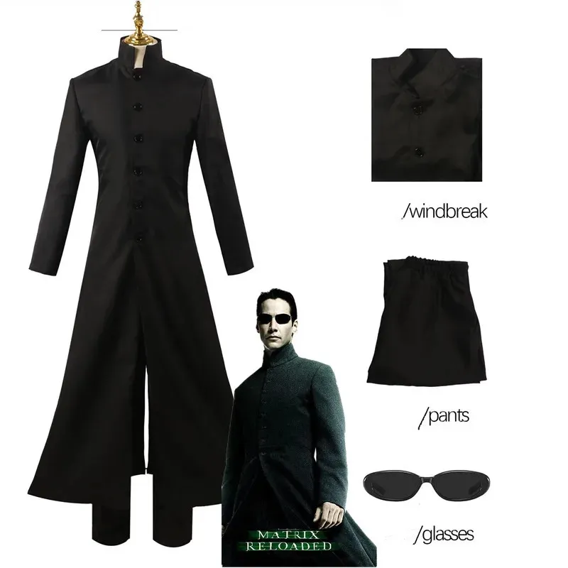 Matrix Cosplay Costume Neo Black Trench Coat Men Women Uniform
