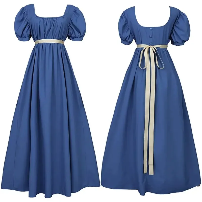 sachin and babi light blue dress Ecowalson Regency Dresses for Women with Satin Sash Ruffled Puff Sleeve Empire Waist Dress Gown Women Medieval Costumes