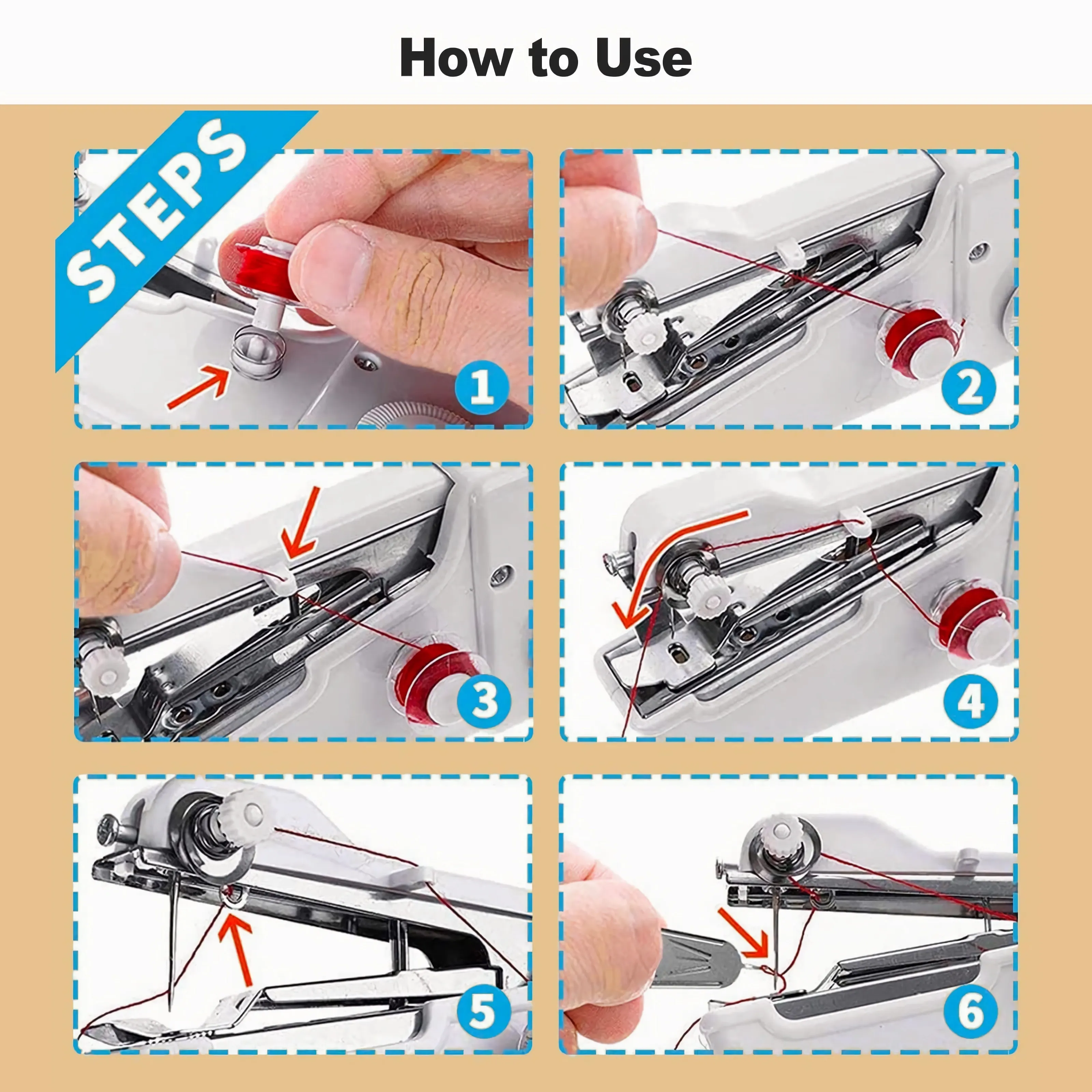 Mini Handheld Sewing Machines Quick Portable Home Use Lightweight White ...