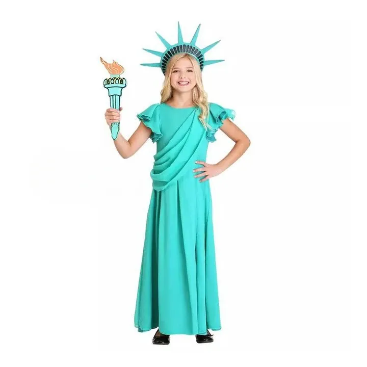 2024 New Day Children's American Statue of Liberty Cos Clothing Ancient Greek Girls' Dress Ancient Roman Robes