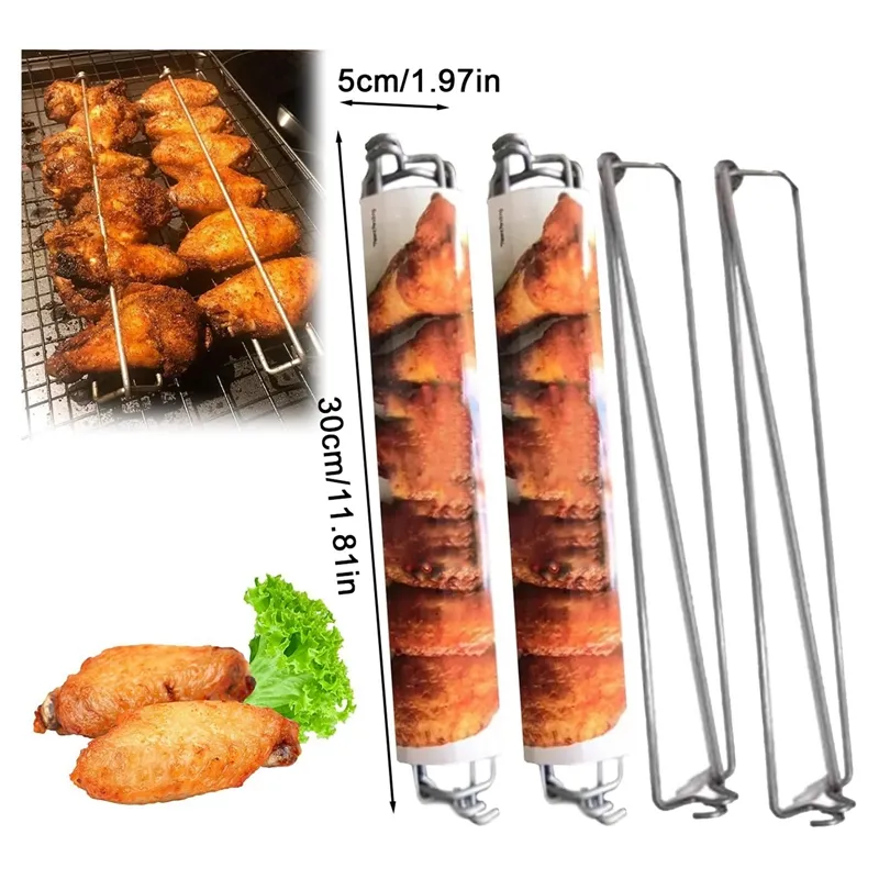 BBQ Chicken Wing Rack Grill Wing Holder, Chicken Leg Rack for Smoker,  Stainless Steel Wing Rails for Even Grilling, Easy Clean
