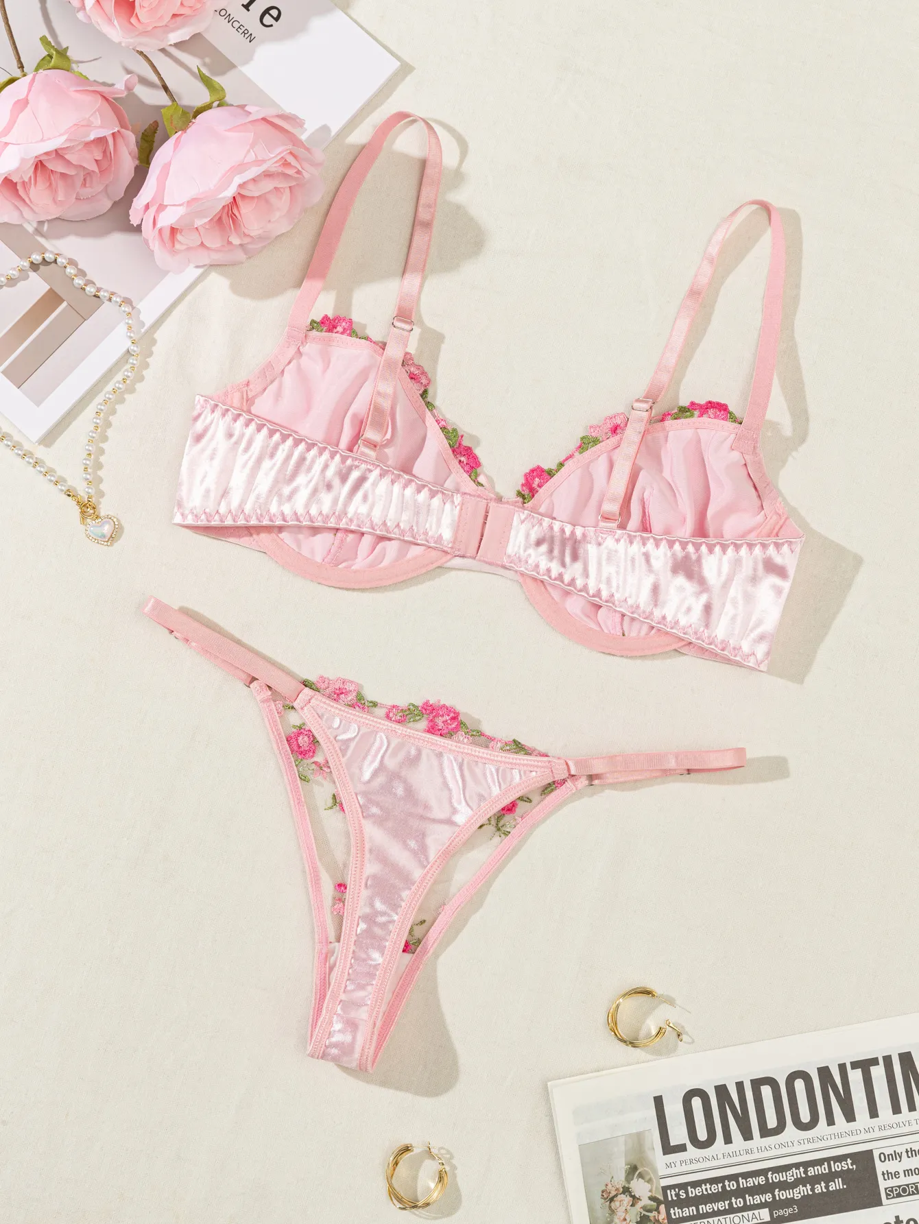 Floral Pink Lingerie Set for Young Girls - Sexy Two-Piece Pink push up bra and Panty Briefs at Affordable Prices