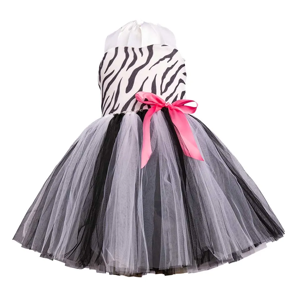 open lace back dress Zebra Satin Tutu With Hot Pink Trim