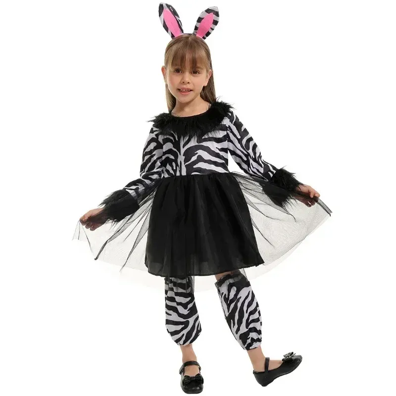 Costume de zèbre pour , déguisement pour Halloween | Costume de cosplay pour tout-petits sans manches | d'animal doux à imprimé zèbre pour filles, pour soirées à thème et spectacles sur scène
