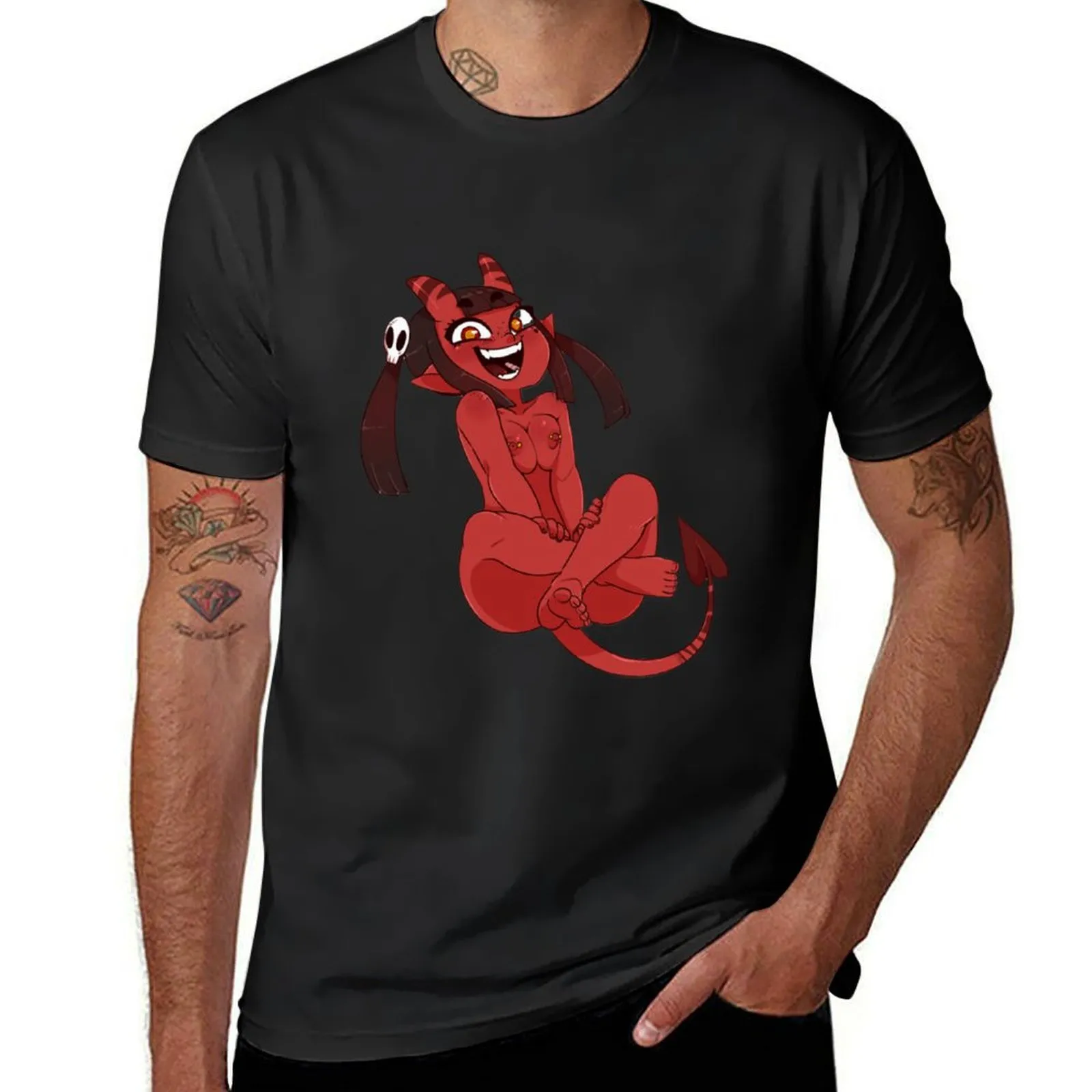 Men's Cotton Short Sleeve T-Shirt with Meru the Succubus Print for