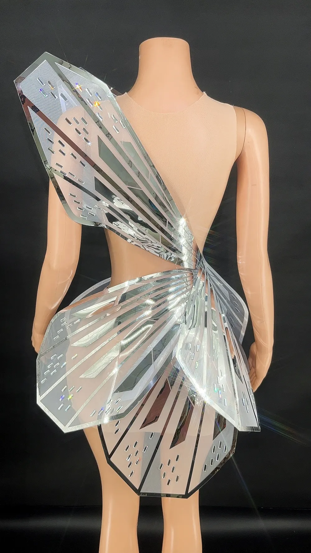 Sparkly Silver Sequins Butterfly Wings Rhinestones Dress for Women Performance Dance Costume Show Stage Wear Photo Shoot Dresscolor: SilverGender: