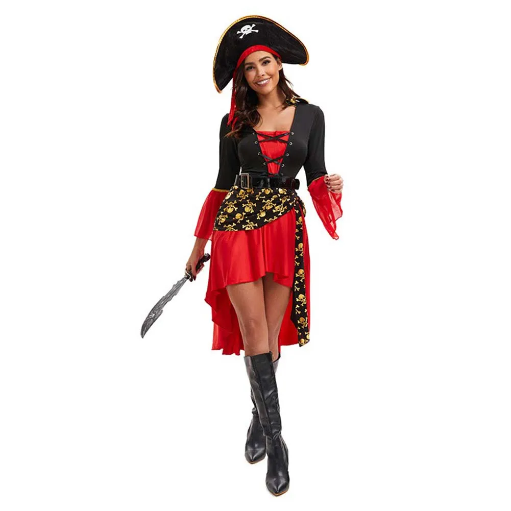 Pirate Madam Costume, Red and Black Pirate Costume in Black/Red, Silea