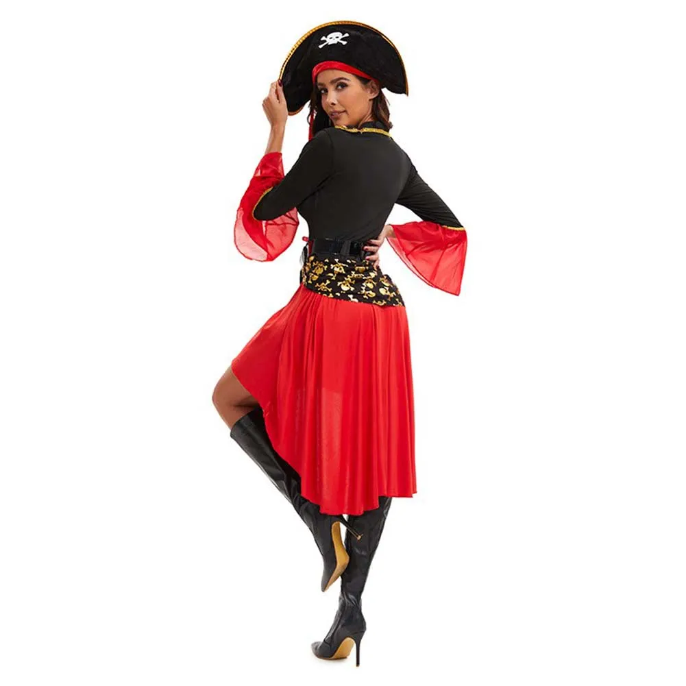 Pirate Madam Costume, Red and Black Pirate Costume in Black/Red, Silea