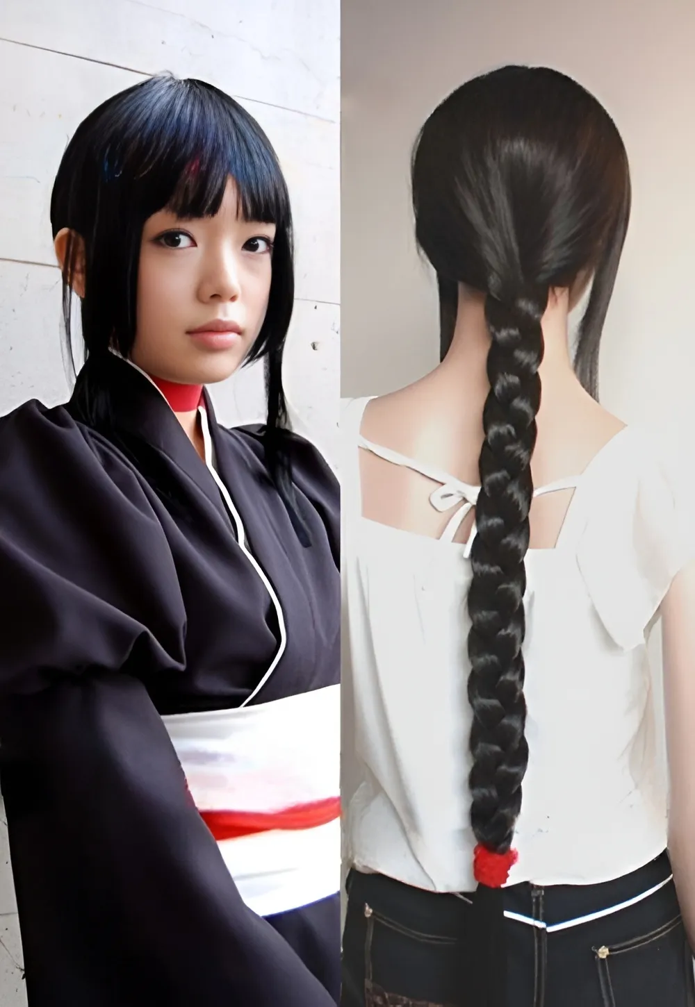 Unisex Synthetic Anime Cosplay Wig, Long Black Braided Hair