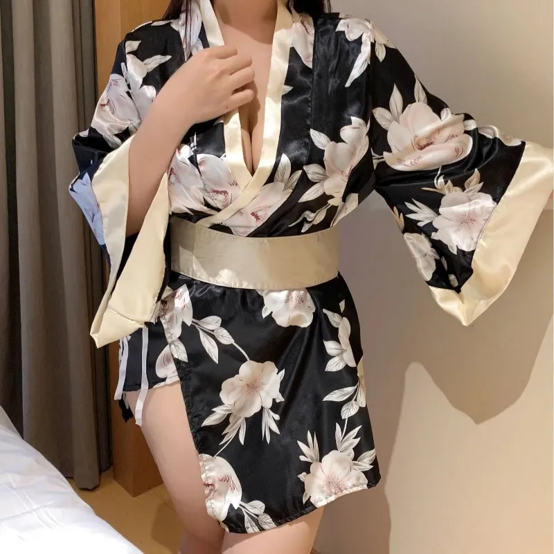 sexy lingerie kimono Japanese Kimono Lingerie Set Floral Print Kimono Robe Costume for Women  Sexy Anime Cosplay Asian Loungewear