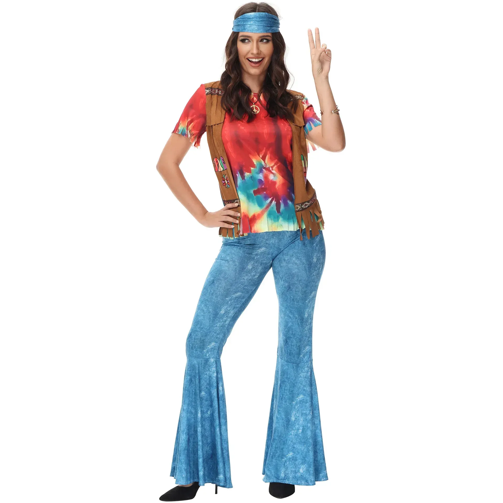 Hippie Disco 60s 70s Cosplay Costume Women Peace Love Girls Hip Indian Tassels Costumes Halloween Dress Up Outfits Party