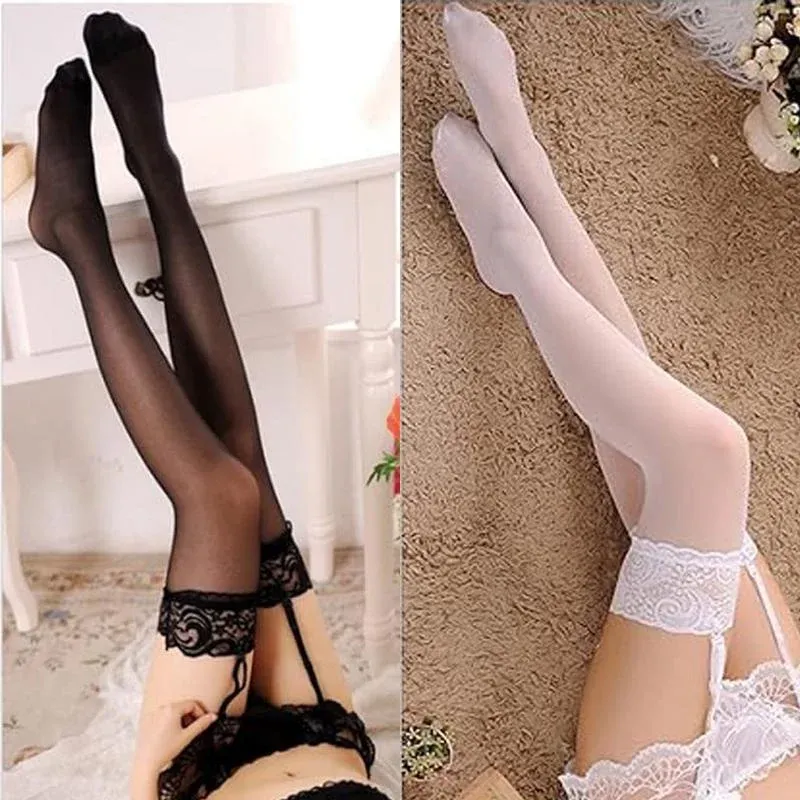 Women Lace Garter Belt And Stockings Set Jacquard... From Dh2958055, $23.11 