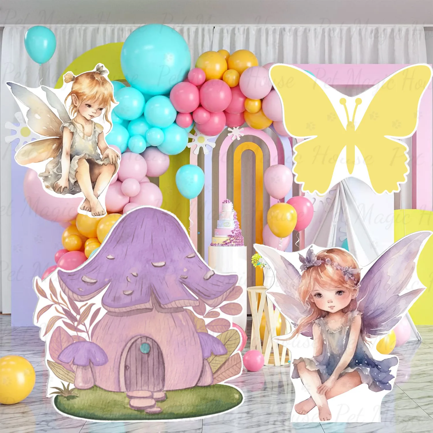31PCS Fairy Garden Cake Toppers Set - Pink Mushroom House, Butterflies, Fairies For Birthday, Baby Shower Decor - View #5