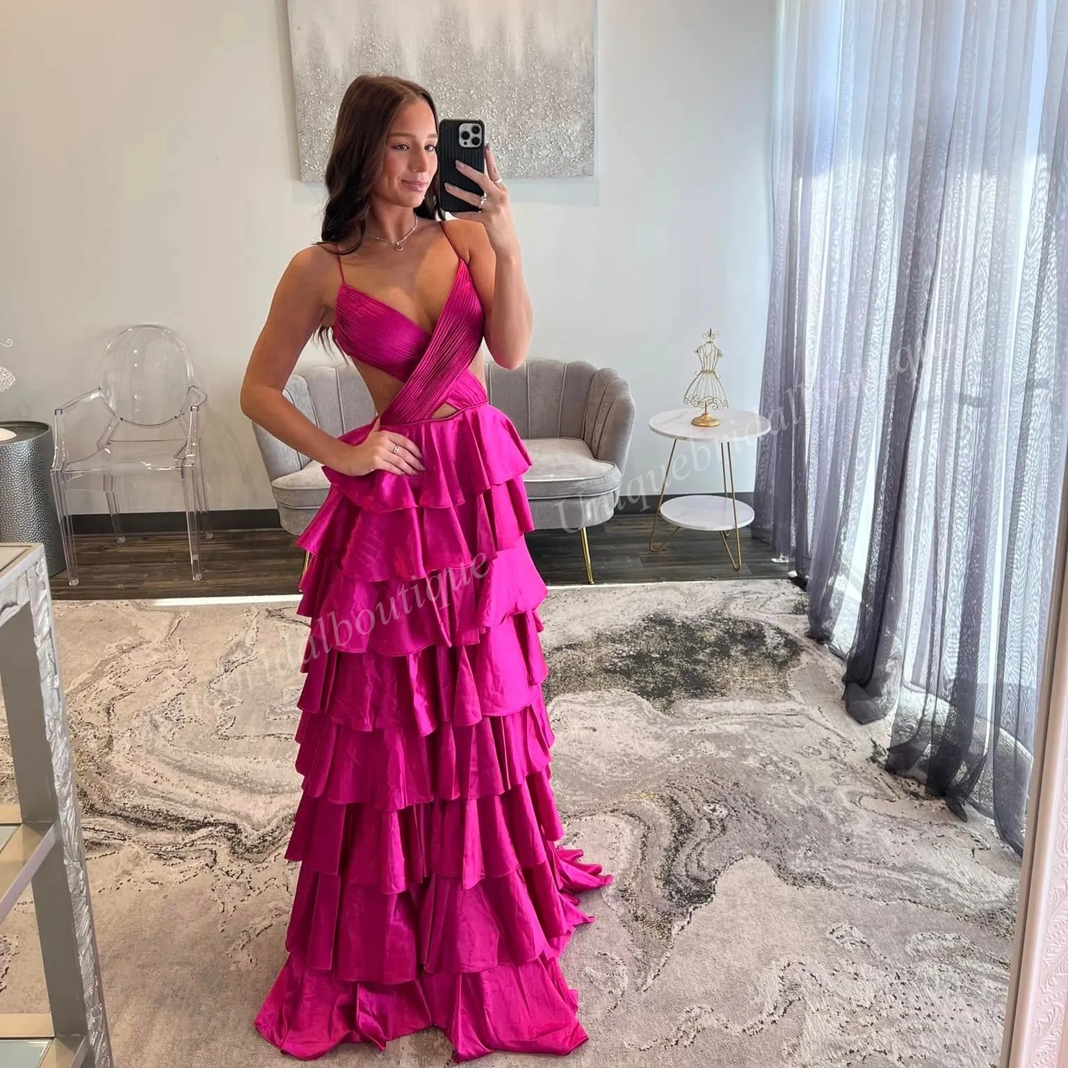 pink dress with a bow Toni Glitter Open Back Bow Mini Dress