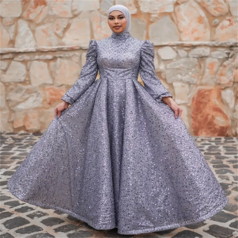 Full Sequin Arabic Evening Dress Long Sleeve High Neck Muslim Prom Dress  Lilac A-Line Floor-Length from Dhgate Evening Dresses - price 126.53